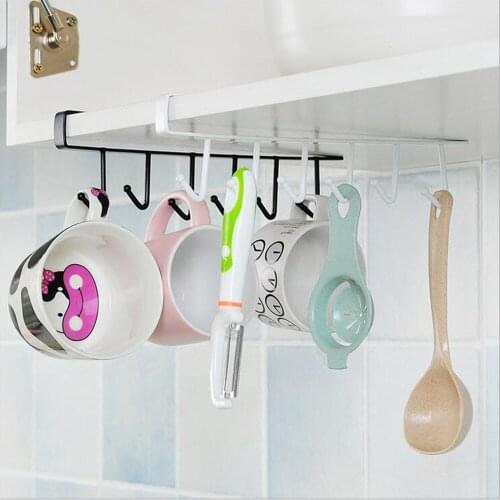 Multi-function 6 Hooks Rack Dinnerware Cups Holder Hang Hook Cabinet Under Rack Kitchen Organizer Hook