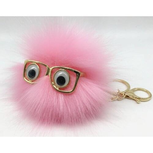 Fashion Eyeglass Imitated Fox Fur Ball Keychain Fox Fur Pom Pom Plush Key Chain Keyring Men Women Pompom Keychain EH562