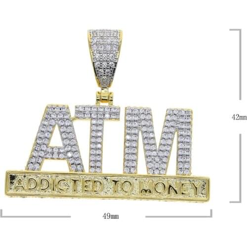 Wholesale Hip Hop Iced Out Bling 5A Cubic Zircon Letters ATM Addicted To Money Pendant Necklaces for men boy Rope Chain Jewelry