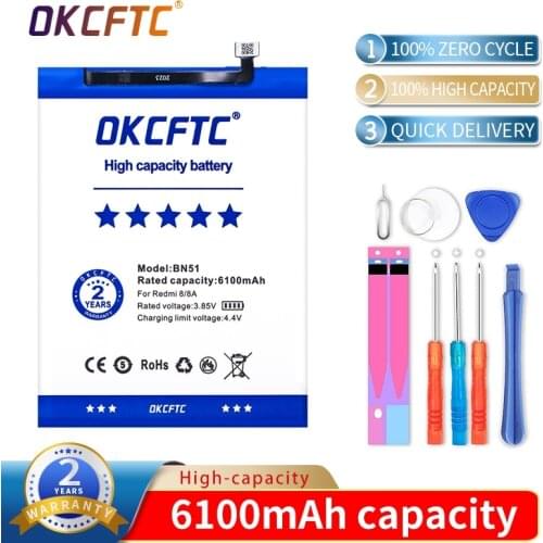Original Replacement Battery 6100mAh BN51 For Xiaomi Redmi 8 Redmi 8A Redmi8 Authentic Phone Battery +Tools