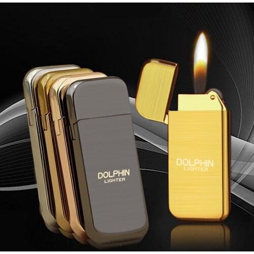 Oval Ultra-Thin Metal Grinding Wheel Creative Butane Gas Inflatable Lighter Smoking Gift