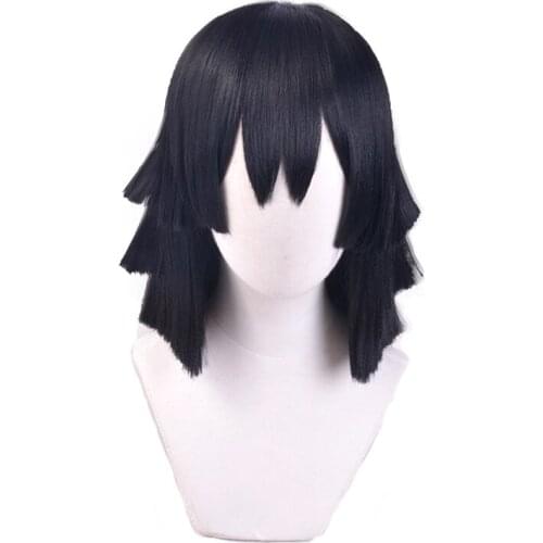 Anime Cosplay Demon Slayer Short Wig Kimetsu No Yaiba Iguro Obanai Cosplay Wigs Black Heat Resistant Synthetic Cosplay Hair Wigs
