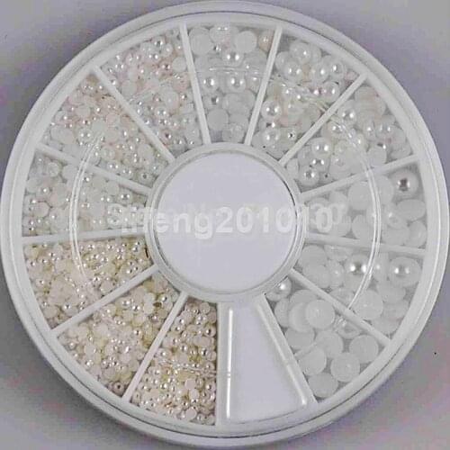 2mm 3mm 4mm 3 Sizes Half Round White Pearl Beads Nail Rhinestone Wheel Nail Art Decoration Beauty Tools Jewellery