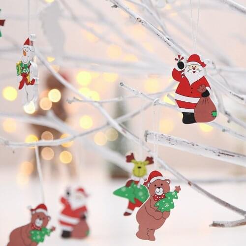 Festive Party Supplies Christmas Tree Colorful Wooden Cartoon Snowman Doll MINI Decorations Pendants hang Ornaments 12pc/lot