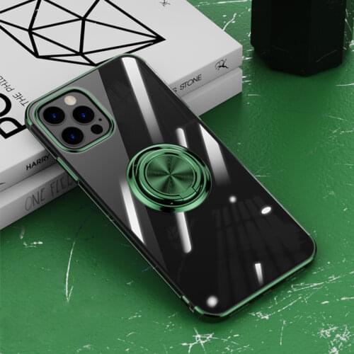 Luxury Transparent Clear Case For iPhone 12 11 Pro Max Mini XS XR X 7 8 Plus Phone Plating Silicon Soft Cover Ring Holder Stand