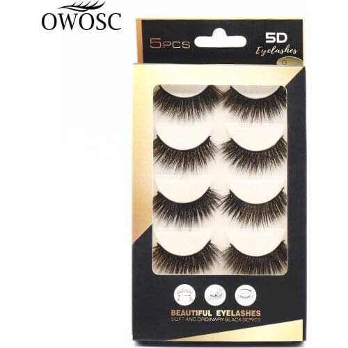 OWOSC 5 Pairs Mink Eyelashes 5D Thick False Lashes Cross Messy Dense Natural False Eyelashes HandMade Eyelashes Custom Your Logo