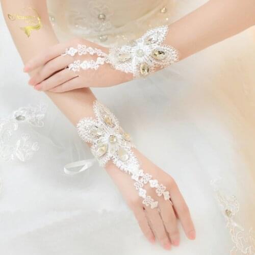 Luxury Sparkling Diamond Hot Sale Sequins Lace Wedding Gloves Fingerless Wedding Golve Wedding Accessories G009