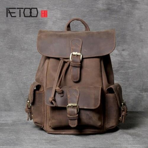 AETOO Retro first layer cowhide backpack, crazy horse cowhide backpack, handmade original leather backpack