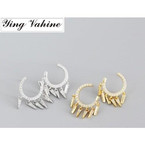 Ying Vahine 100% 925 Sterling Silver Geometric Triangle Tassel Small Stud Earrings for Women