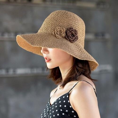New Straw Hat for women Summer Leisure Cap soft boen girl 100% Raffia beach Sun Cap Panama bucket hat