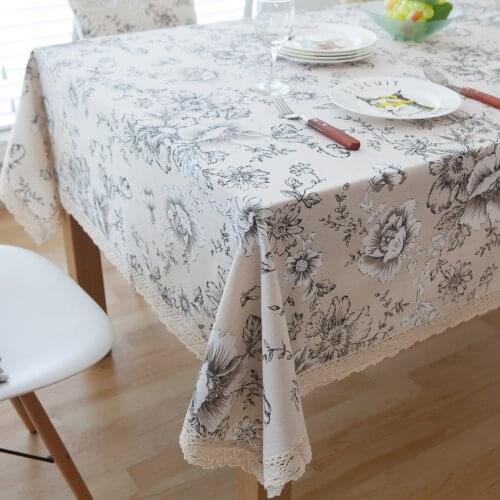 Soft Cotton Linen Tablecloth Retro Peony Flower Butterfly Printed Cover Washable Dustproof Table Cloth for Wedding Tea