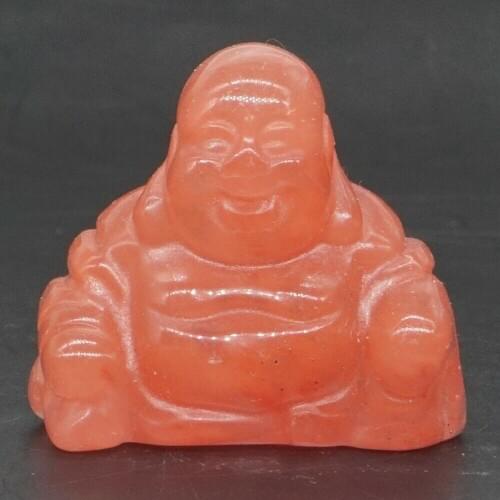 Maitreya Buddha Figurine 1.1" Cherry Quartz Crystal Carved Chakra Healing Reiki Statue Home Decor