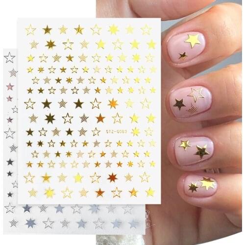 1pc Cute Stars Stickers For Nails Gold Silver Geometric Line Wave 3D Nail Art Tattoos Self-Adhesive Decal Manicure BESTZG001-083