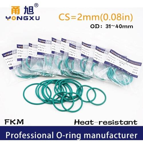 5PCS/lot Green FKM Fluorine Rubber O-rings Seals CS2mm OD31/32/33/34/35/36/37/38/39/40*2mm O Rings Seal Gasket Rings Fuel Washer