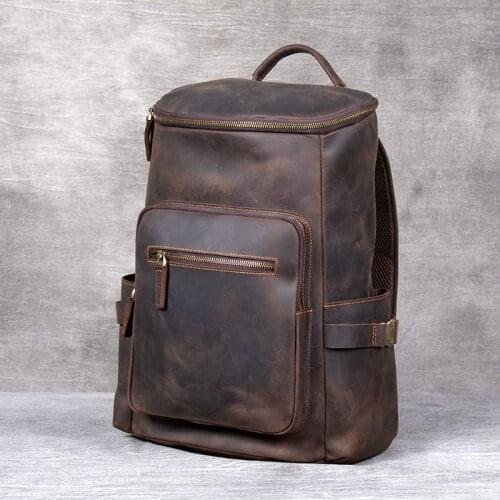 Vintage Oxhide Top Layer Cow Leather Shoulder Bag Handmade Head Leather Backpack Cowhide Mens Computer Bag