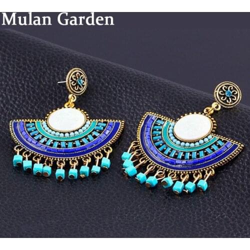 M&G Vintage Boho Sector Beaded Tassel Earrings Ethnic Jewelry Handmade Tribal Statement Earrings Women Accessories Hot Sale Gift