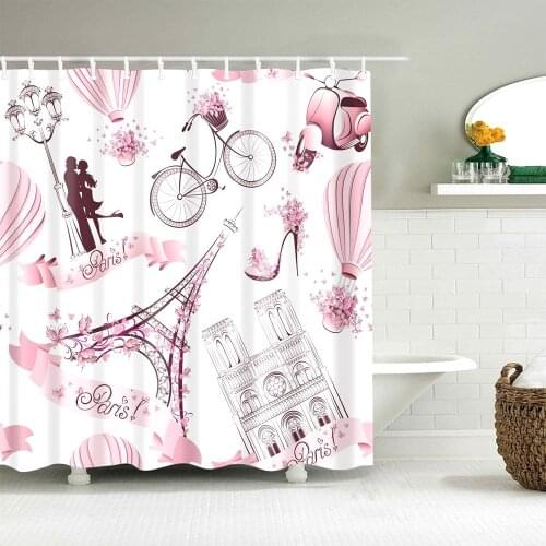 Dafield Paris Shower Curtain Oil Painting City France Tower Print Polyester Fabric Bathroom Decor Sets with Hooks