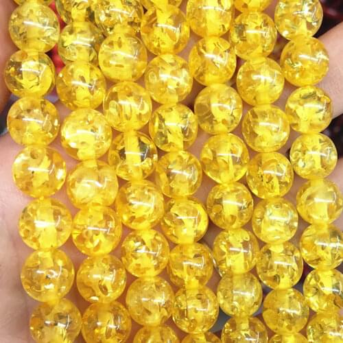 Yellow Bodhi Bead Fire Resin Ambers Prayer Spacer Round Loose Beads Faux Beeswax Accessories Crafts DIY Jewelry Making 14" A210