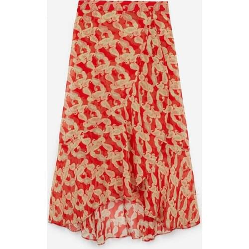 Women Skirt 2020 Spring and Summer New Skirt Fashionable Casual Sweet Retro Printed Ruffled Irregular Midi Skirt