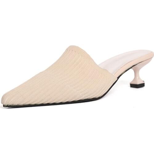 Slippers women 2019 New Summer shoes woman Pointed Toe Fine Heel Flip Flops Mid Heel Muller Outdoor Fashion Ladies Slides