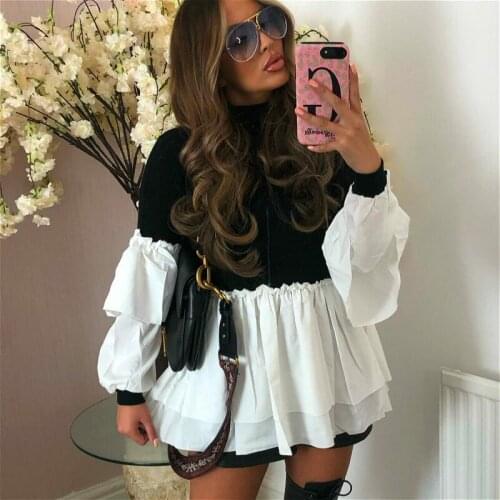 Women Turtleneck Sweaters Elegant Tops Long Sleeve Ruffle Trim Patchwork Knit Pullover Sweater Ladies Knitwear Spring Autumn