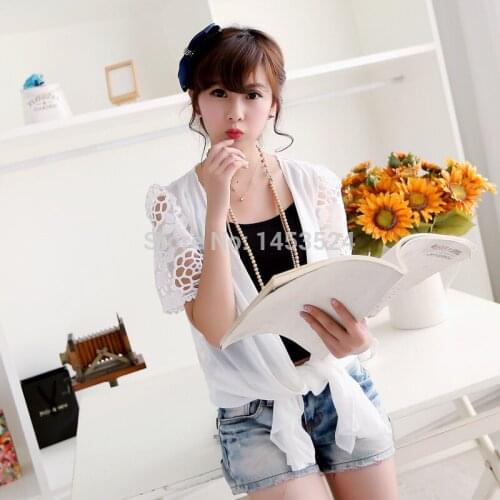 Cardigan Women 2019 Sexy Lace Korean Cardigan Chiffon Short Sleeved Sunscreen Summer Cardigan Camisa Feminina Floral Blusa Renda