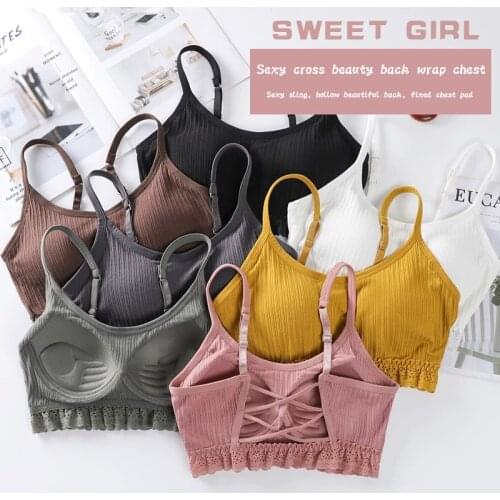 Bralette 2021 Womens Padded Lace Widen Hem Cross Beautiful Back One piece Tube Crop Top