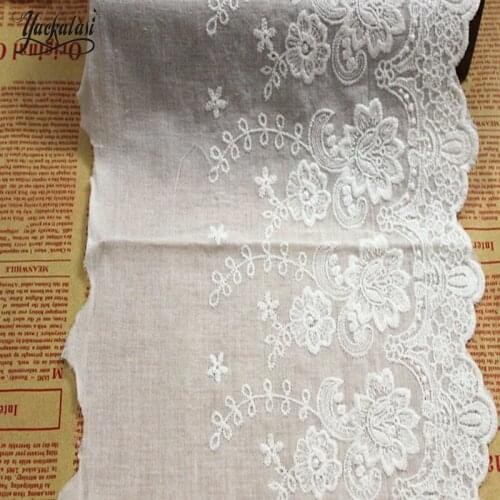 YACKALASI 3 Yds/Lot 100% Cotton Eyelet Embroidery Lace Applique Flower Trims Sewing Apparel Lace 22cm