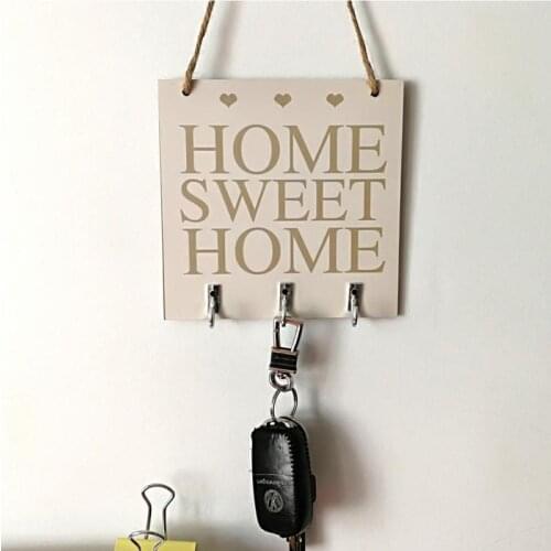 15cm*15cm*0.5cm Sweet Home decor Rustic Wooden Hanging Plaque Sign With Hooks With 3 Key Hangers