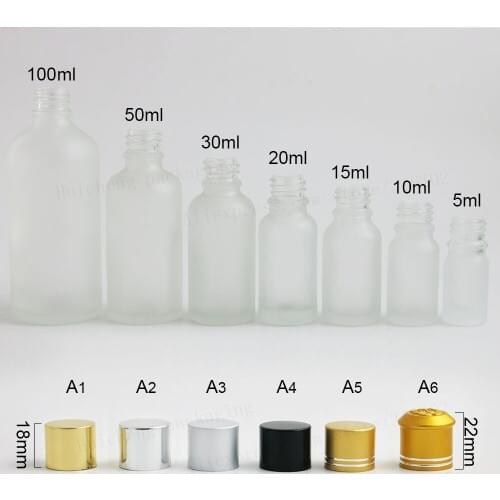 200 x 5ml 10ml 15ml 20ml 30m 50ml 100ml Frost glass essential oil bottle containers Packaging with aluminium lids