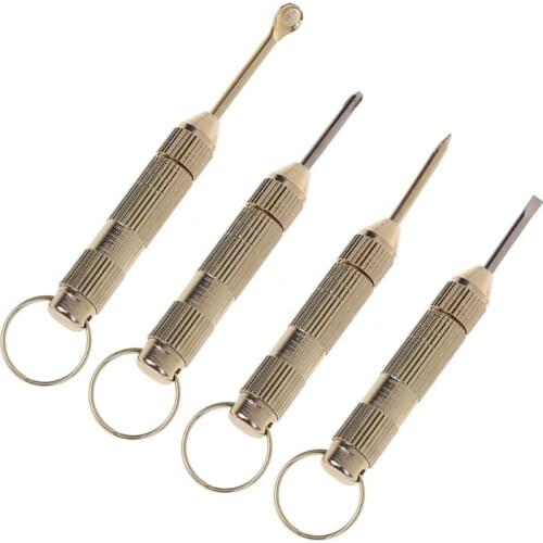 4 in1 Mini Portable Golden Opener Screwdrivers Ear Pick Ear Cleaner Keychain Kit X4YD
