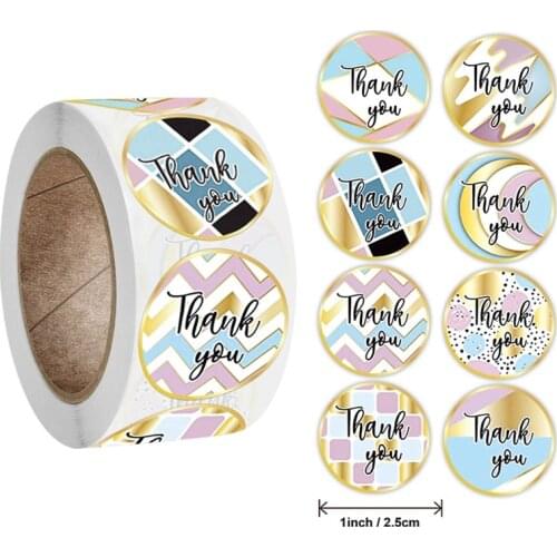500pcs Laser Tank You Stickers For Gift Package Sealing Pink And Black Labels Sticker Round Adhesive Sationery Sticker