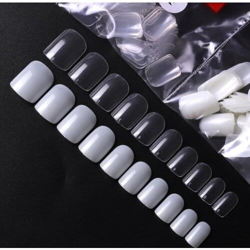 500Pcs/bag Short Fake Nails Full Cover Nail Art Tips Square Clear Natural Artificial False Nail Display Manicure Decoration