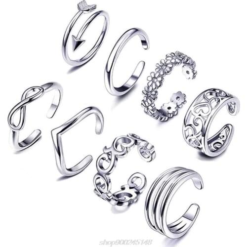 8pcs Open Toe Rings Flower Hollow Band Vintage Toe Ring Set Adjustable Women Summer Beach Jewelry M15 21 Dropship