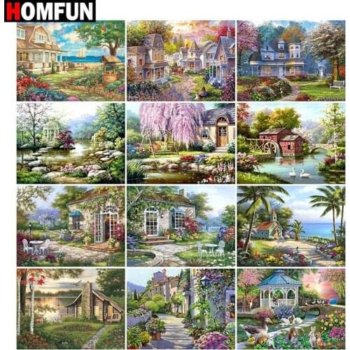 HOMFUN Full Square/Round Drill 5D DIY Diamond Painting "Forest House Landschap " Embroidery Cross Stitch 5D Home Decor Gift