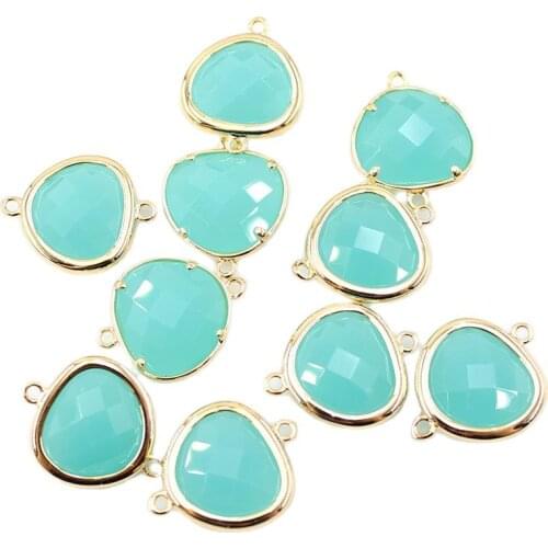 APDGG 10Pcs 15MM Natural Green Glass Crystal Triangle Gold Plated Connector For Necklace Pendant Jewelry DIY