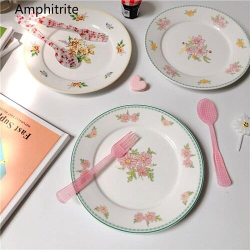 Nordic Flower White Ceramics Plate Retro Vintage Simple Salad Dessert Wedding Stand For Cake Snack Plate Ceramica Home Decor