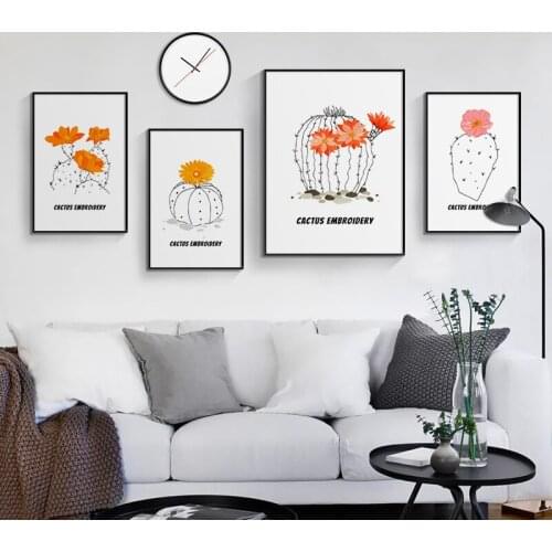 Botanical Blossom Cactus Poster and Print Minimalist Nordic Plant Canvas Painting Wall Art Pictures for Living Room Home Decor