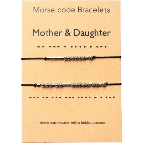 Mother & Daugther Bracelet Morse Code Jewelry Gift for Her Stainless steel Beads on Silk Cord inspirational Gift for Women Girls