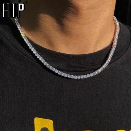 Hip Hop 5MM Mens Iced Out Tennis Chain Necklaces Bracelet 1 Row Rhinestone Choker Bling Crystal Necklace For Men Jewelry