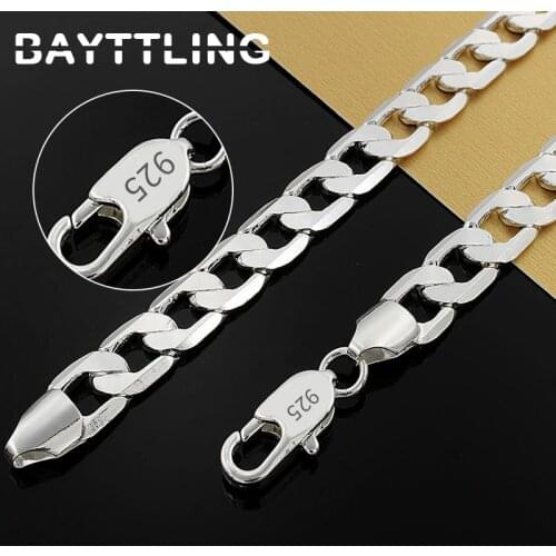 BAYTTLING New 925 Sterling Silver 20/24 Inch 10MM Full Sideways Figaro Chain Necklace For Woman Man Fashion Wedding Jewelry Gift