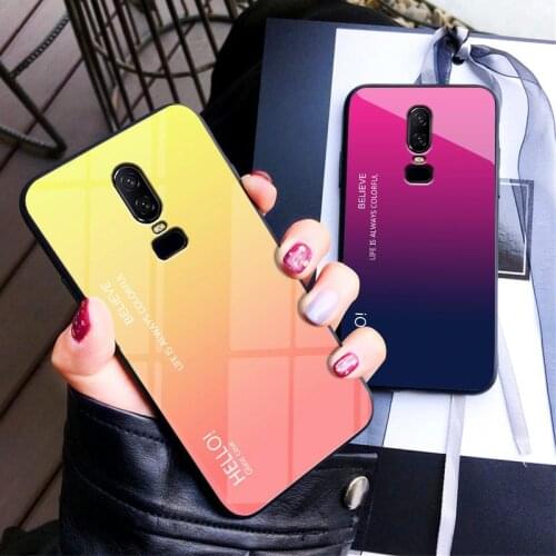 Oneplus 6 One Plus 6 Case Gradient Aurora Tempered Glass Colored Back Cover Phone Case for One Plus6 1+6 Shell Cover Protector