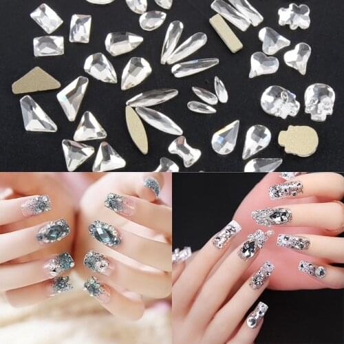 Hot sale Crystal Nail Art Rhinestones 34 styles Fancy Crystal stones 30/100Pcs For 3D Nail art decoration