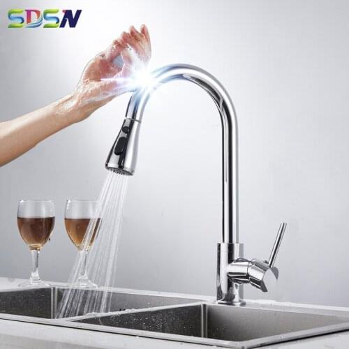 Chrome Touch Kitchen Faucet SDSN Quality Stainless Steel Kitchen Sink Faucet Deck Mounted Sensor Chrome Touch Kitchen Faucets