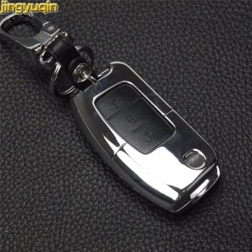 Jingyuqin Zinc Alloy+Leather Car Key Case Cover With Buckle For Ford Focus Fiesta C Max Ka New Remote Key Case With Buckle