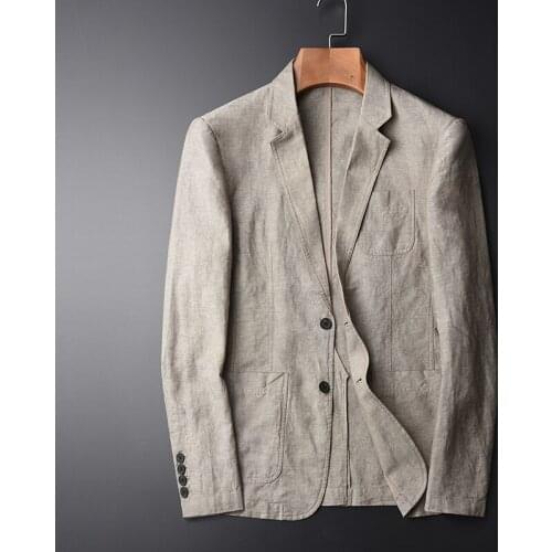 Classic Blazer Man New 55% Linen 45% Cotton Suit Jacket Spring Autumn Casual Male Single Breasted High Quality Size M-4XL #X1617