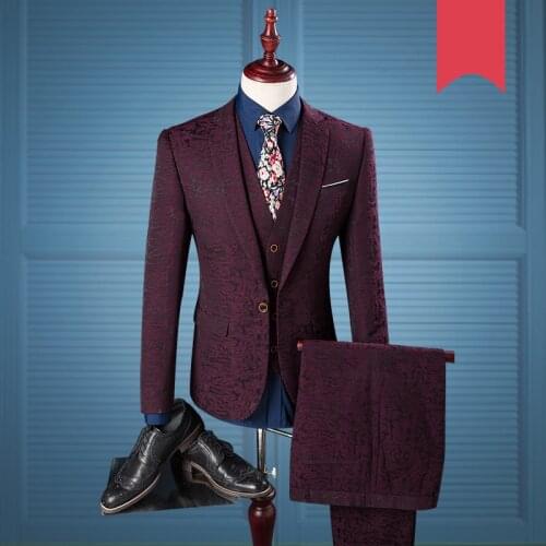Suits Three Piece Wedding For Men Single Breasted Slim Fit Burgundy Charm Gentlema Suit Mens Tuxedo Jacket Wine 979