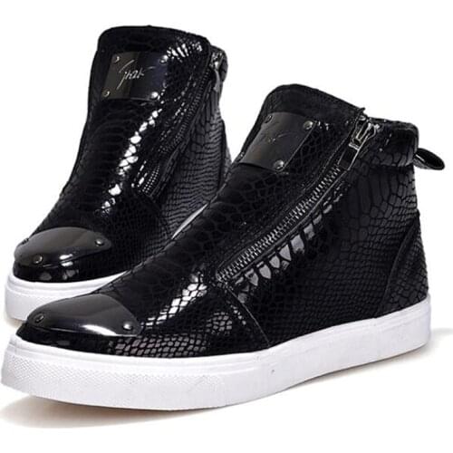 Mens Fashion Snake skin Grain Boots Zipper Casual Outdoor High-Top Shoes Man Metal Toe Boots Mens Slip-On Party Driving Boot