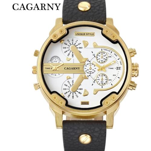 Cagarny New Double Time Boy Watch Domineering Military Waterproof Business Classic Watch gold Shell Belt Quartz Men Clock Watch