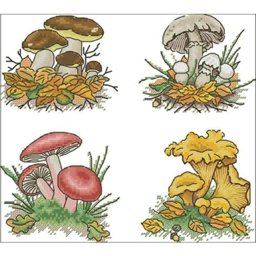 Picking Mushrooms-Four Season Mushrooms Counted Cross Stitch 11CT 14CT DIY Chinese Cross Stitch Kits Embroidery Needlework Sets